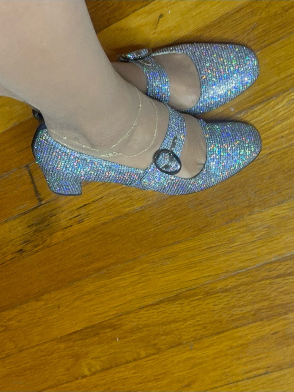 Sparkling Iridescent Mary Jane Heels - Women's Silver